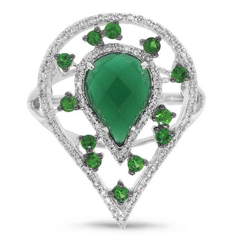 0.22 Ctw Diamond And 1.97 Ctw Green Agate And Green Garnet 14k White Gold Ring