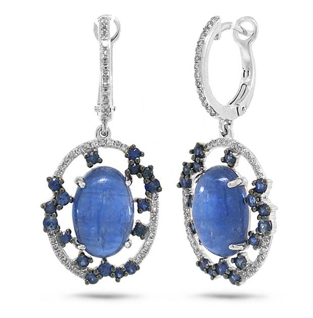 0.27 Ctw Diamond And 8.83 Ctw Kyanite And Blue Sapphire 14k White Gold Earring