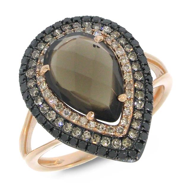 0.58 Ctw White, Champagne And Black Diamond And 2.76 Ctw Smokey Topaz 14k Rose Gold Ring