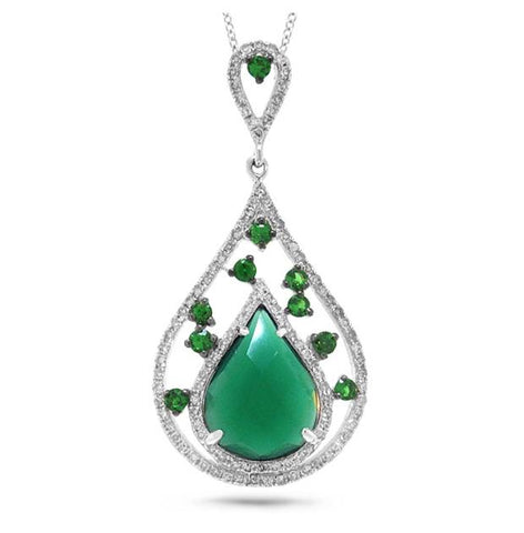 0.34 Ctw Diamond And 2.50 Ctw Green Agate And Green Garnet 14k White Gold Pendant Necklace With 18 Inch Chain