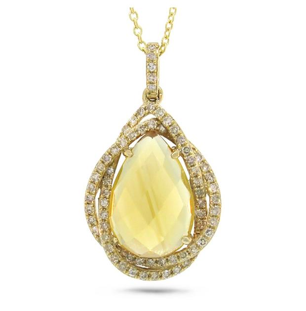 0.25 Ctw Diamond And 3.00 Ctw Citrine 14k Yellow Gold Pendant Necklace With 18 Inch Chain