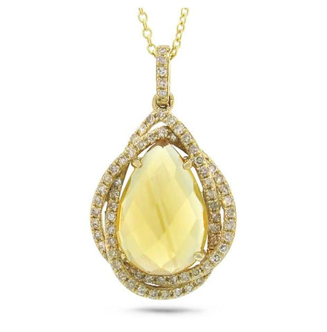 0.25 Ctw Diamond And 3.00 Ctw Citrine 14k Yellow Gold Pendant Necklace With 18 Inch Chain