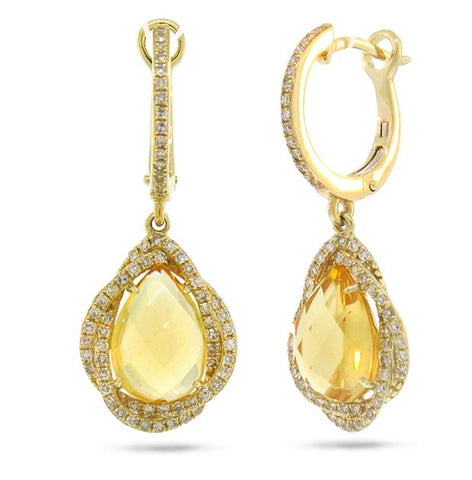 0.48 Ctw Diamond And 3.58 Ctw Citrine 14k Yellow Gold Earring