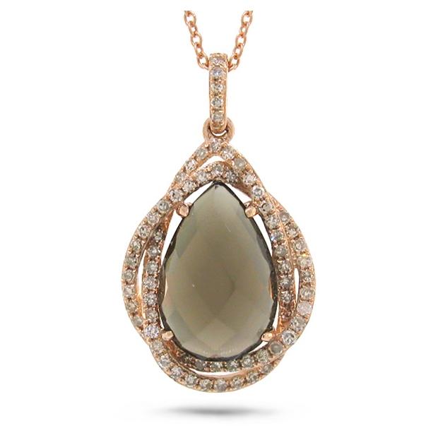 0.25 Ctw Diamond And 3.00 Ctw Smokey Topaz 14k Rose Gold Pendant Necklace With 18 Inch Chain