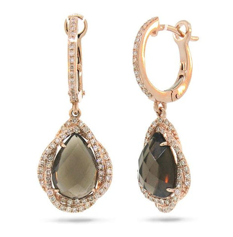 0.48 Ctw Diamond And 3.75 Ctw Smokey Topaz 14k Rose Gold Earring