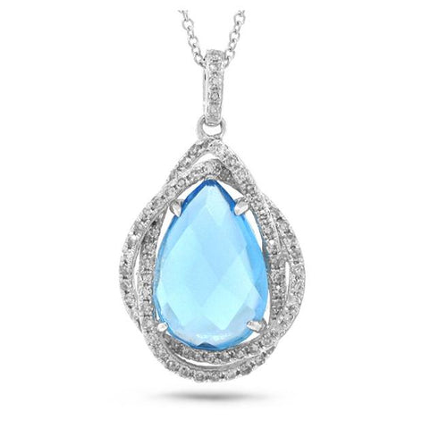 0.25 Ctw Diamond And 3.69 Ctw Blue Topaz 14k White Gold Pendant Necklace With 18 Inch Chain