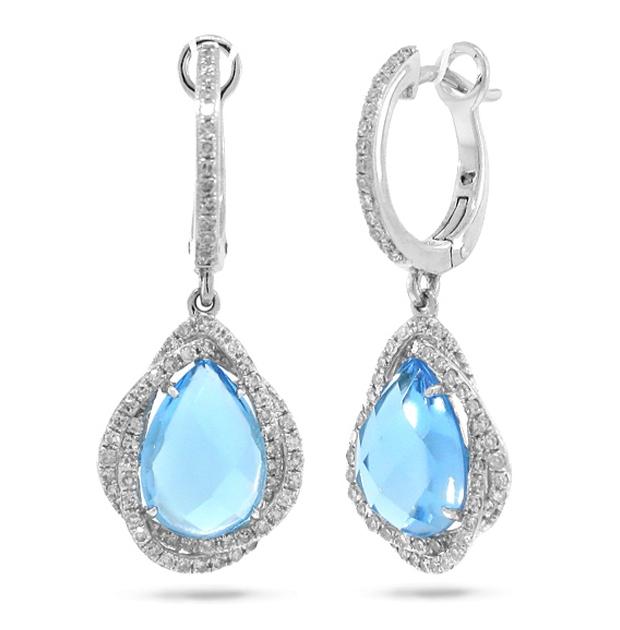 0.48 Ctw Diamond And 4.56 Ctw Blue Topaz 14k White Gold Earring