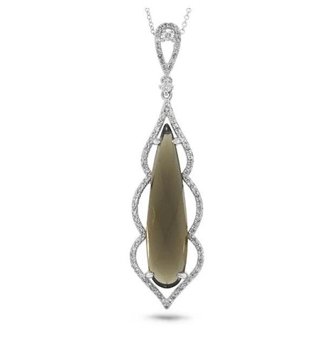 0.32 Ctw Diamond And 6.69 Ctw Smokey Topaz 14k White Gold Pendant Necklace With 18 Inch Chain