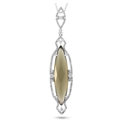 0.57 Ctw Diamond And 6.97 Ctw Smokey Topaz 14k White Gold Pendant Necklace With 18 Inch Chain