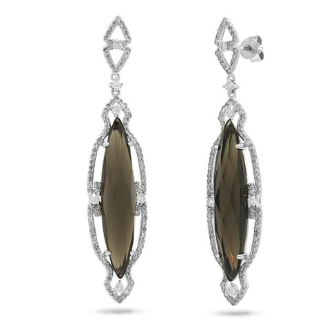 0.90 Ctw Diamond And 10.00 Ctw Smokey Topaz 14k White Gold Earring