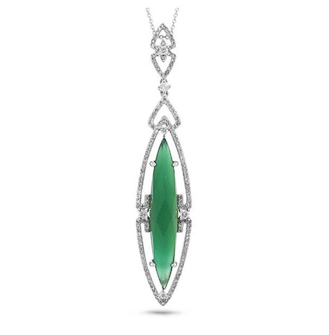 0.57 Ctw Diamond And 5.64 Ctw Green Agate 14k White Gold Pendant Necklace With 18 Inch Chain