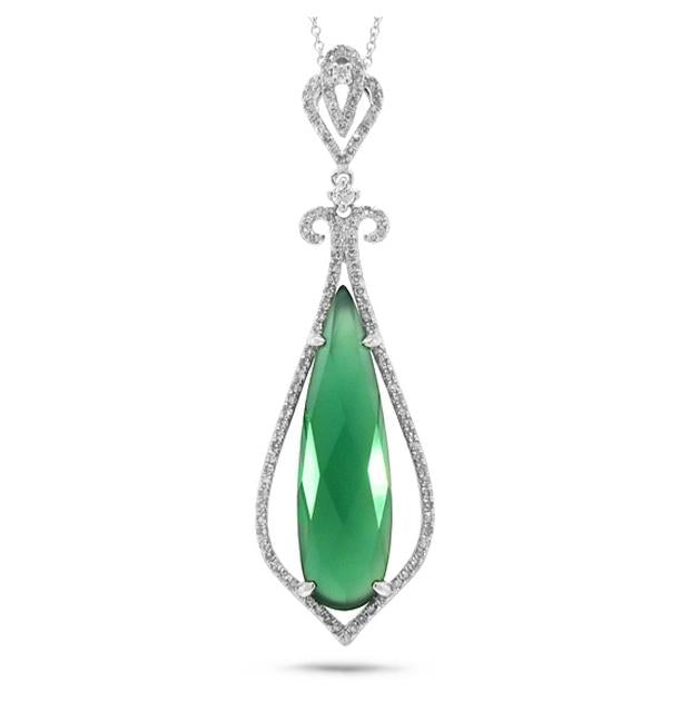 0.37 Ctw Diamond And 6.49 Ctw Green Agate 14k White Gold Pendant Necklace With 18 Inch Chain