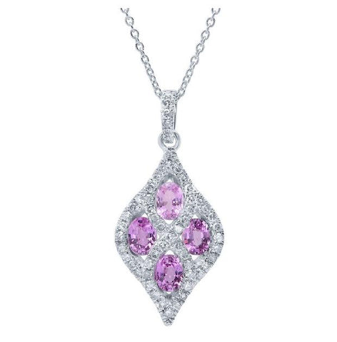 0.26 Ctw Diamond And 0.86 Ctw Pink Sapphire 14k White Gold Pendant Necklace With 18 Inch Chain