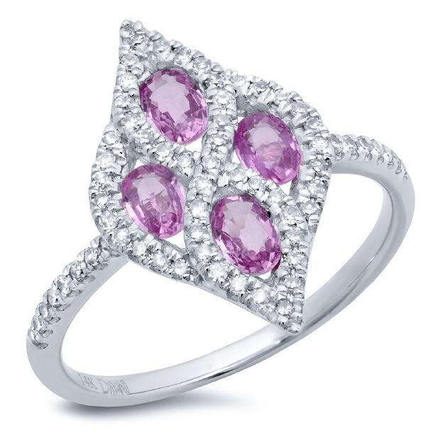 0.24 Ctw Diamond And 0.77 Ctw Pink Sapphire 14k White Gold Ring