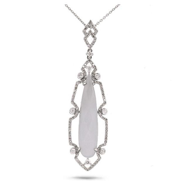 0.50 Ctw Diamond And 7.87 Ctw Blue Chalcedony 14k White Gold Pendant Necklace With 18 Inch Chain