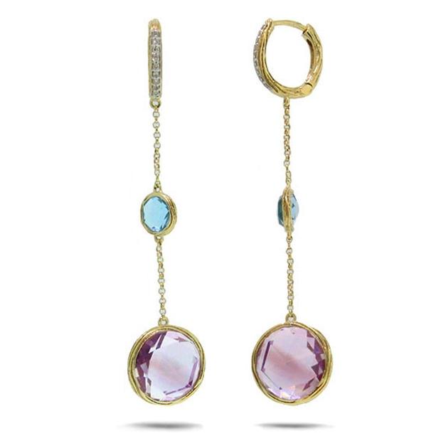 0.07 Ctw Diamond And 10.91 Ctw Amethyst And Blue Topaz 14k Yellow Gold Earring