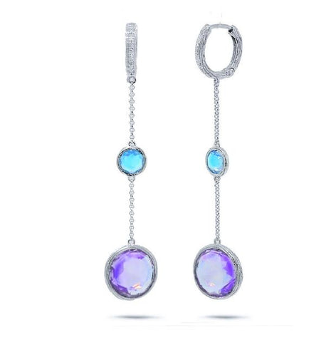 0.07 Ctw Diamond And 10.91 Ctw Amethyst And Blue Topaz 14k White Gold Earring