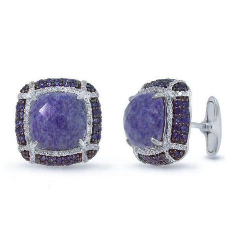 0.65 Ctw Diamond And 14.90 Ctw Blue Sapphire And Blue Aventurine 14k White Gold Cuff Links