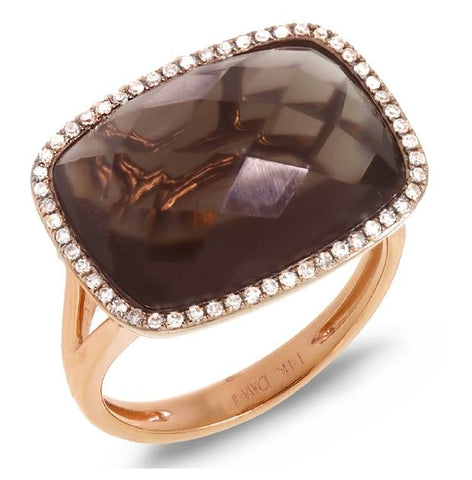 0.17 Ctw Diamond And 8.32 Ctw Smokeytopaz 14k Rose Gold Ring