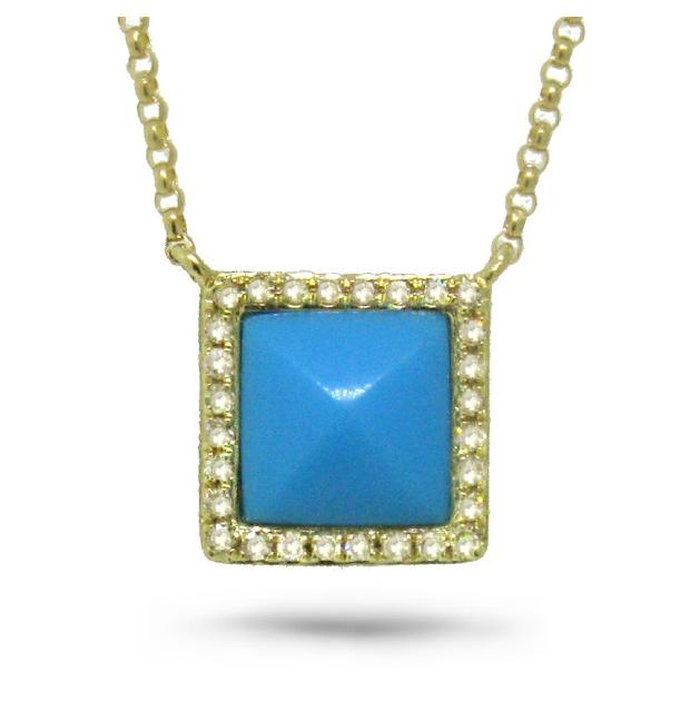 0.09 Ctw Diamond And 0.73 Ctw Composite Turquoise 14k Yellow Gold Necklace