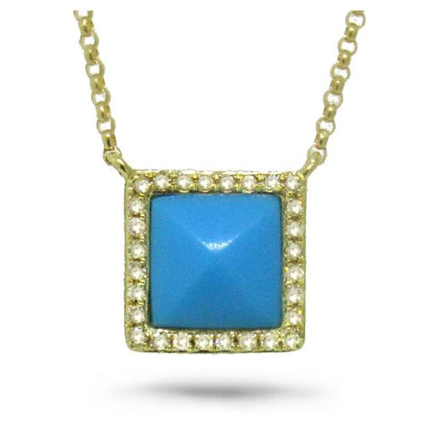 0.09 Ctw Diamond And 0.73 Ctw Composite Turquoise 14k Yellow Gold Necklace