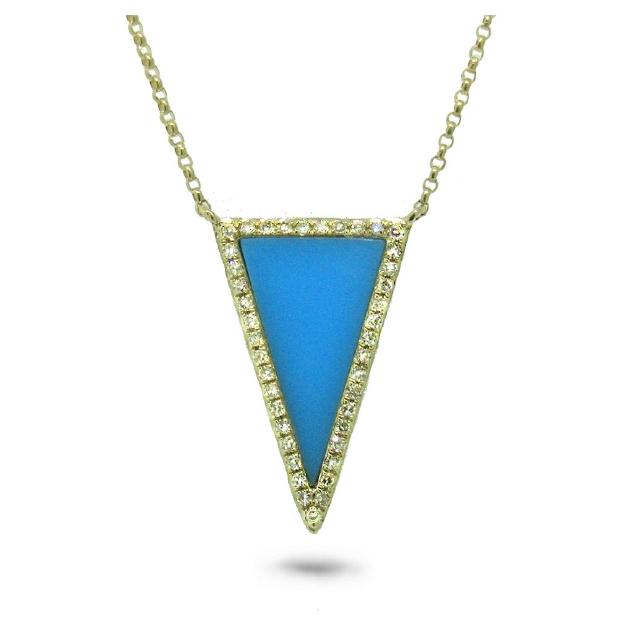 0.13 Ctw Diamond And 0.70 Ctw Composite Turquoise 14k Yellow Gold Necklace