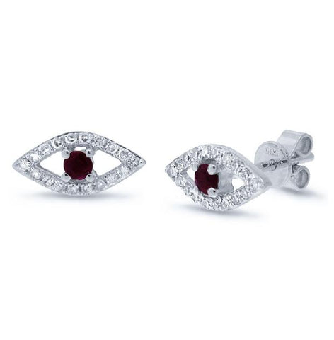 0.17 Ctw Diamond And 0.15 Ctw Ruby 14k White Gold Eye Earring