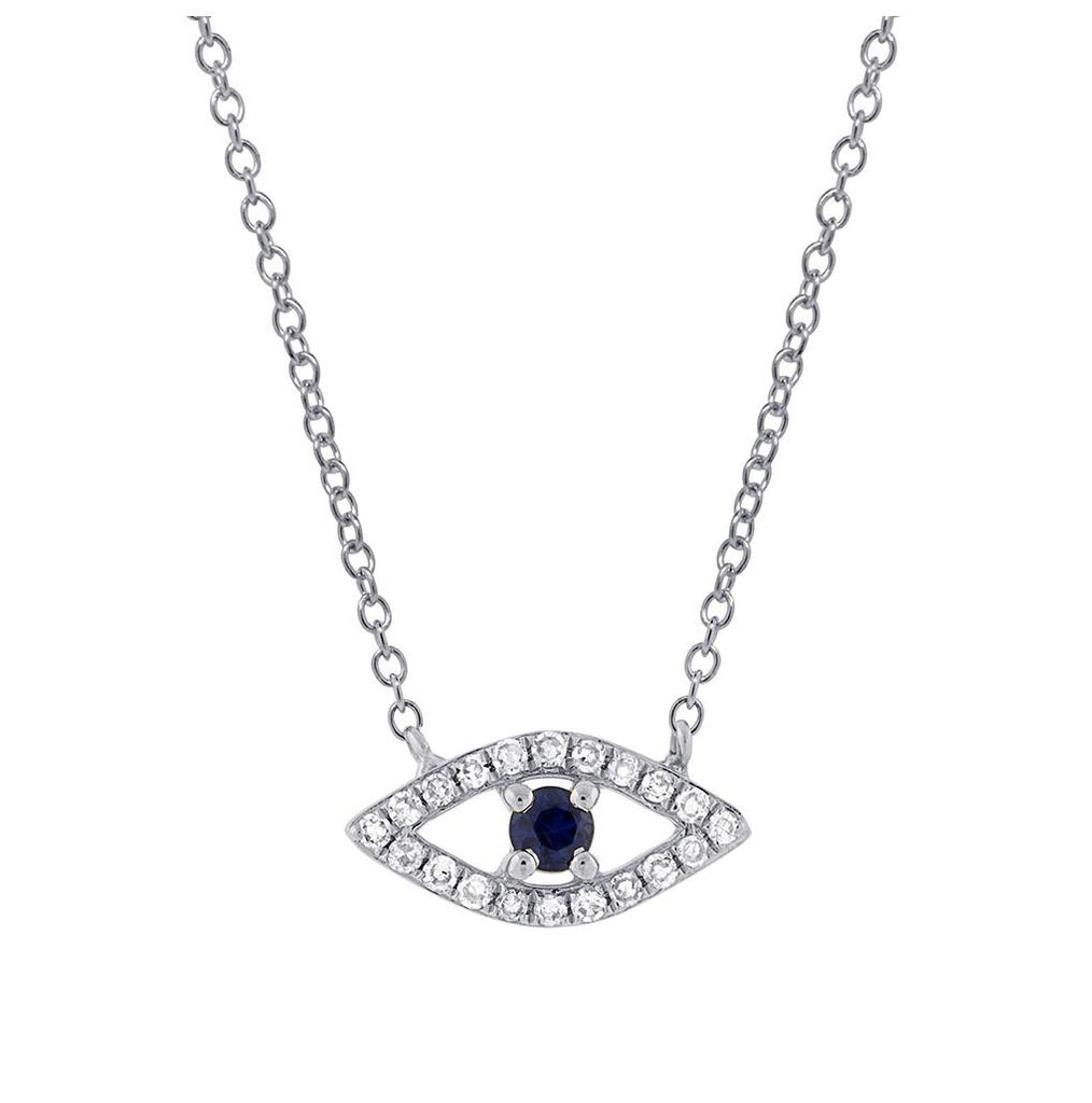 0.09 Ctw Diamond And 0.08 Ctw Blue Sapphire 14k White Gold Eye Necklace