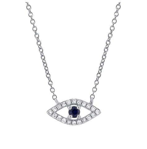 0.09 Ctw Diamond And 0.08 Ctw Blue Sapphire 14k White Gold Eye Necklace