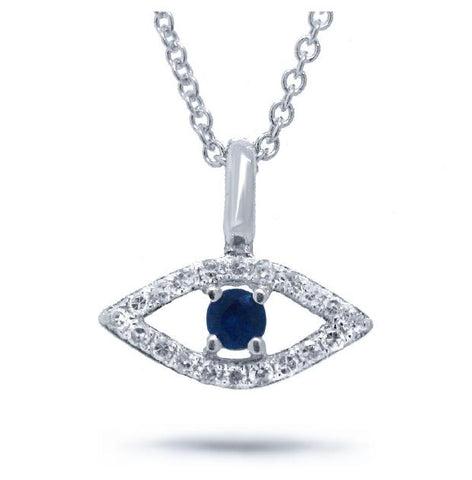 0.09 Ctw Diamond And 0.08 Ctw Blue Sapphire 14k White Gold Eye Pendant Necklace With 18 Inch Chain