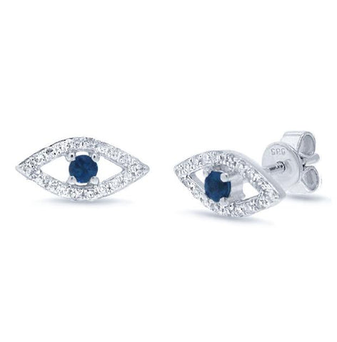 0.17 Ctw Diamond And 0.13 Ctw Blue Sapphire 14k White Gold Eye Earring