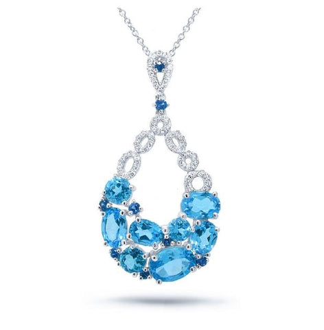 0.20 Ctw Diamond And 3.63 Ctw Blue Topaz And Blue Sapphire 14k White Gold Pendant Necklace With 18 Inch Chain