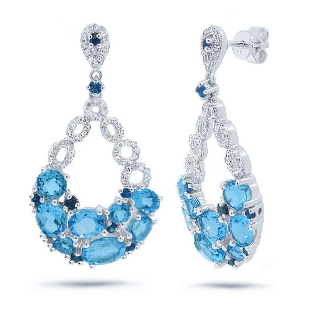 0.39 Ctw Diamond And 4.91 Ctw Blue Topaz And Blue Sapphire 14k White Gold Earring