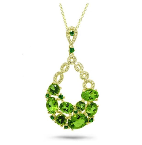 0.20 Ctw Diamond And 3.61 Ctw Peridot And Green Garnet 14k Yellow Gold Pendant Necklace With 18 Inch Chain