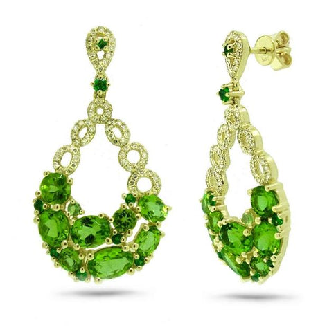 0.39 Ctw Diamond And 4.76 Ctw Peridot And Green Garnet 14k Yellow Gold Earring