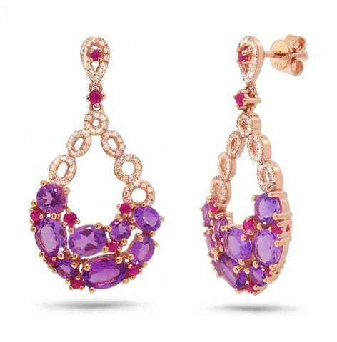 0.39 Ctw Diamond And 3.88 Ctw Amethyst And Pink Sapphire 14k Rose Gold Earring