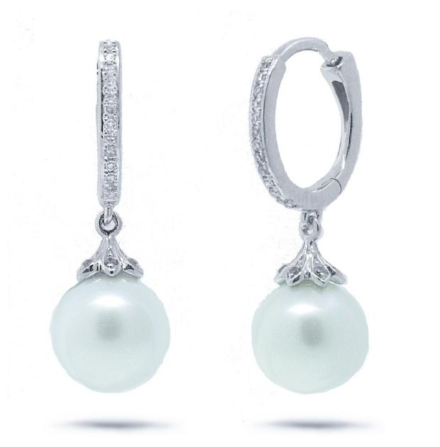 0.12 Ctw 14k White Gold Diamond And Pearl Earring