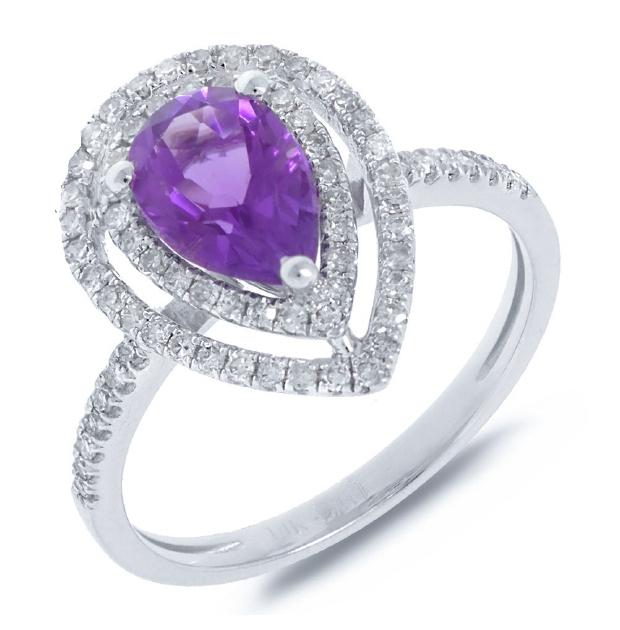 0.38 Ctw Diamond And 1.23 Ctw Amethyst 14k White Gold Ring