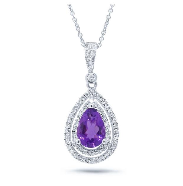 0.38 Ctw Diamond And 1.16 Ctw Amethyst 14k White Gold Pendant Necklace With 18 Inch Chain