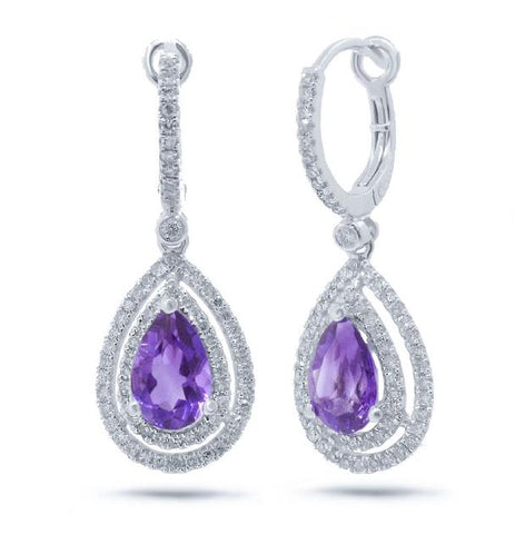 0.76 Ctw Diamond And 2.29 Ctw Amethyst 14k White Gold Earring