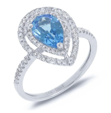 0.38 Ctw Diamond And 1.61 Ctw Blue Topaz 14k White Gold Ring