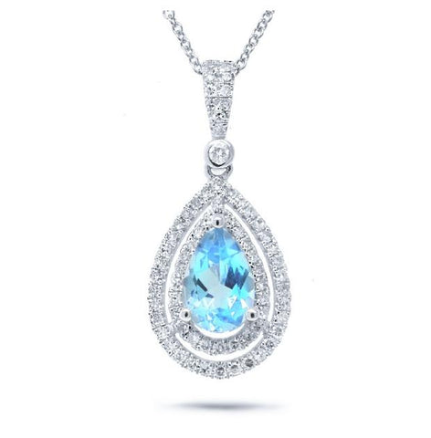 0.38 Ctw Diamond And 1.56 Ctw Blue Topaz 14k White Gold Pendant Necklace With 18 Inch Chain