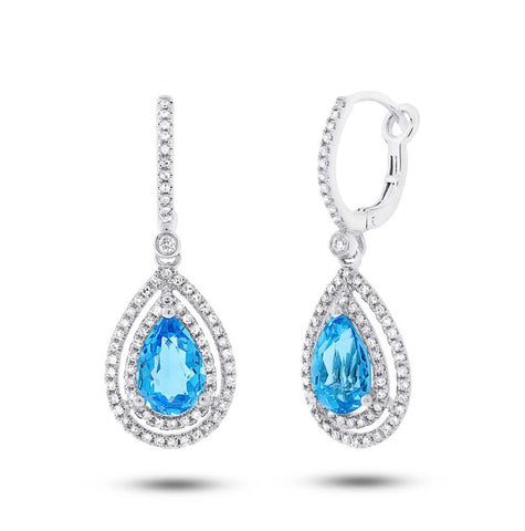 0.76 Ctw Diamond And 3.23 Ctw Blue Topaz 14k White Gold Earring