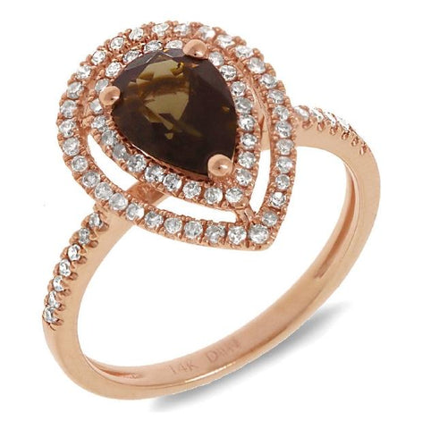 0.38 Ctw Diamond And 1.25 Ctw Smokey Topaz 14k Rose Gold Ring