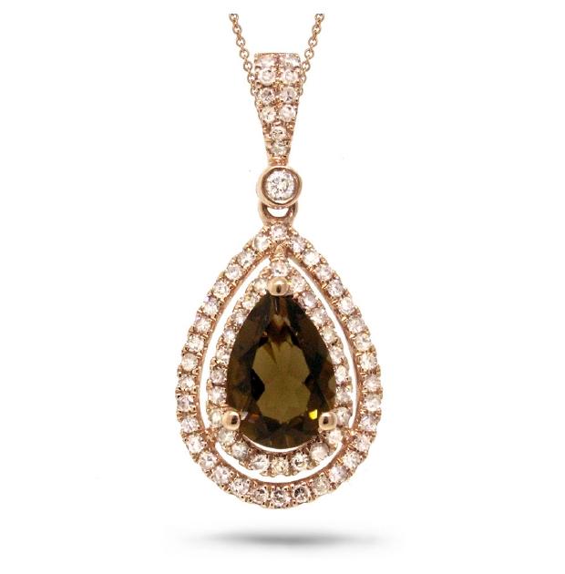 0.38 Ctw Diamond And 1.24 Ctw Smokey Topaz 14k Rose Gold Pendant Necklace With 18 Inch Chain