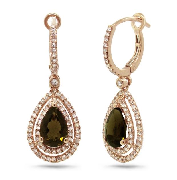 0.76 Ctw Diamond And 2.48 Ctw Smokey Topaz 14k Rose Gold Earring