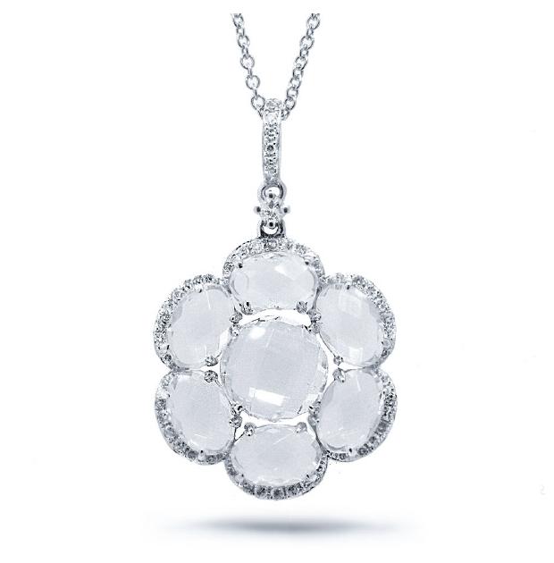 0.20 Ctw Diamond And 3.80 Ctw White Topaz 14k White Gold Pendant Necklace With 18 Inch Chain