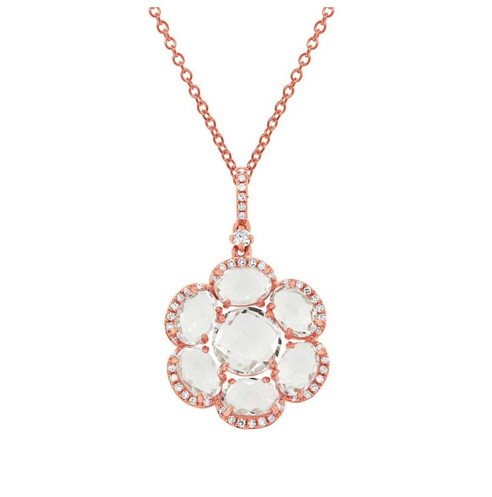 0.20 Ctw Diamond And 3.80 Ctw White Topaz 14k Rose Gold Pendant Necklace With 18 Inch Chain