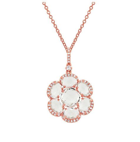 0.20 Ctw Diamond And 3.80 Ctw White Topaz 14k Rose Gold Pendant Necklace With 18 Inch Chain