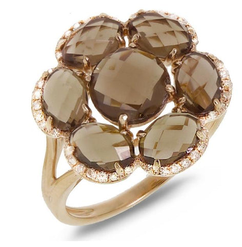 0.14 Ctw Diamond And 3.80 Ctw Smokey Topaz 14k Rose Gold Ring